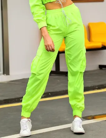 Неоновые штаны зеленые карго